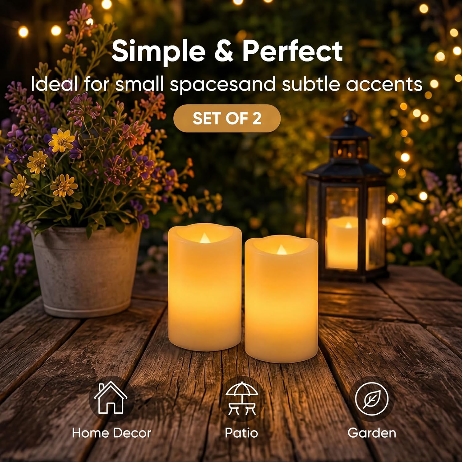 Homemory Outdoor Waterproof Flameless Candles with Auto Light Sensor, Flickering LED Pillar Candles, Dusk to Dawn Battery Operated Fake Candles Lanterns, Porch, Patio, Garden Decor, 3"x5", Set of 2