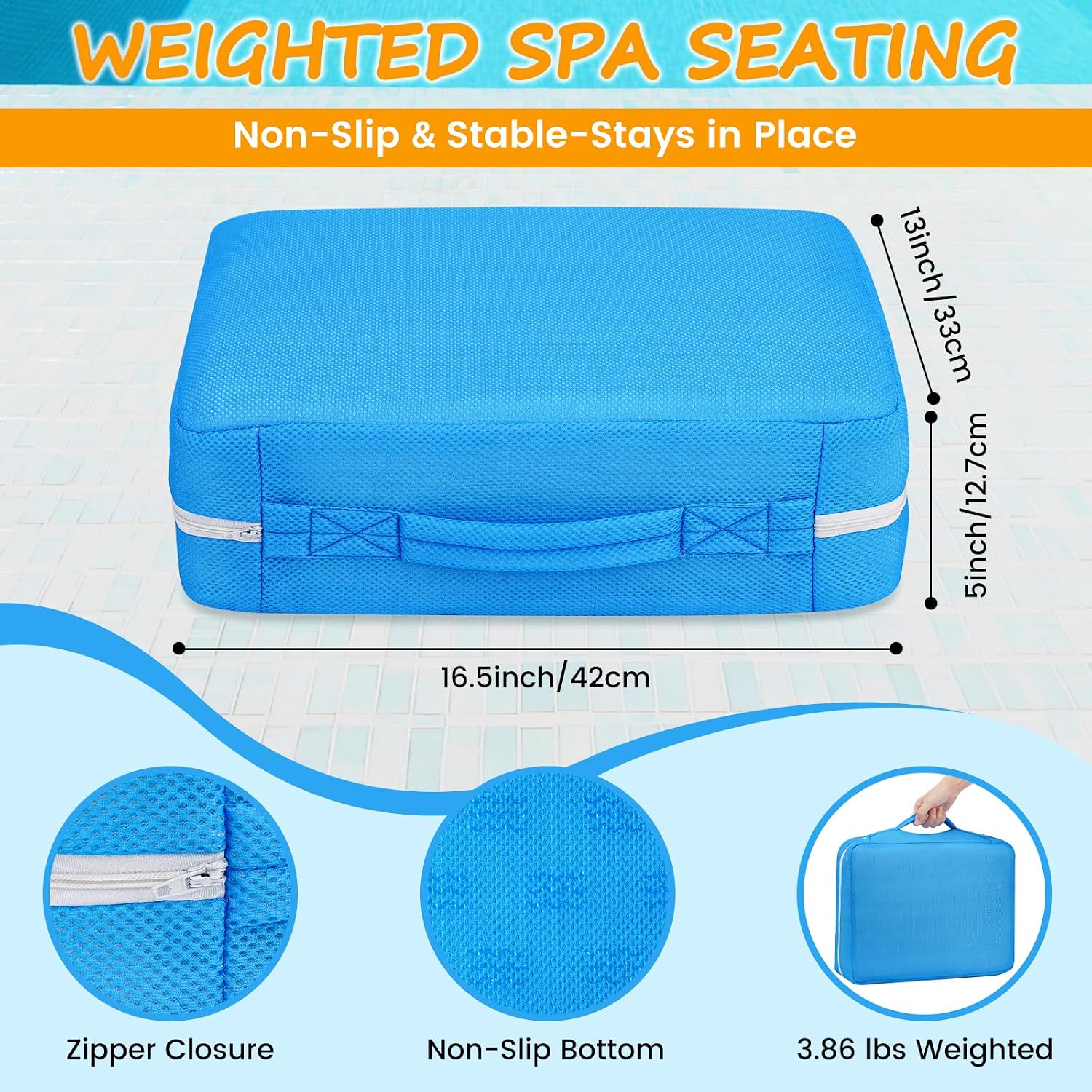 Hot Tub Booster Seat for Adults,Weighted Spa Seat Cushion Raises Seating Height 5 Inch，Non Floating Hot Tub Cushion with Washable Cover for Intex Coleman SaluSpa Spa,Navy Blue