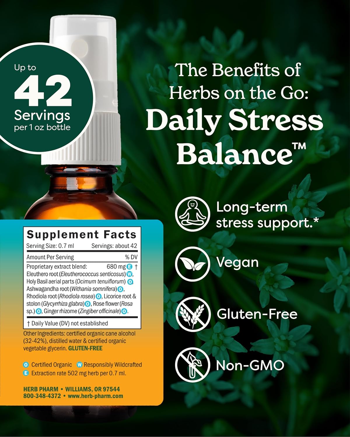 Herb Pharm Herbs on The Go Portable Spray, Daily Stress, 1 Oz