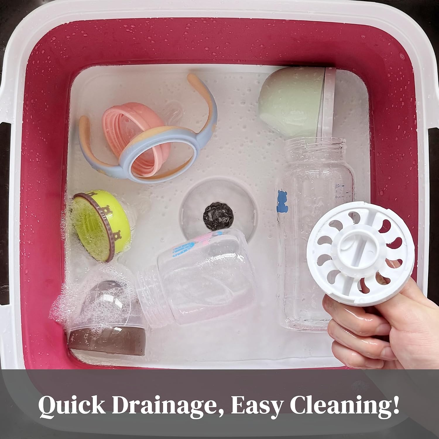 GIMWA 2.6 Gal(10L) Collapsible Camping Sink, Magenta Space-Saving Collapsible Dish Basin with Drain Plug for bottle washing, Collapsible Bucket for RV Essentials and Foot Soaking