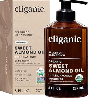 Cliganic Organic Sweet Almond Oil, 100% Pure (8oz) - for Skin & Hair, Nourishing Carrier Oil for Face & Body