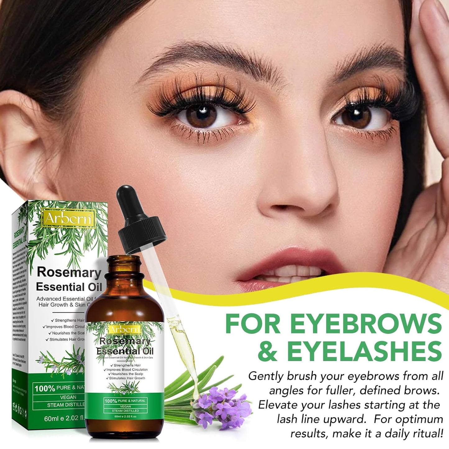 A r b c r n 2 Pack Rosemary Oil for Hair Growth Organic,100% Pure Rosemary Essential Oil for Eyebrow and, colourless