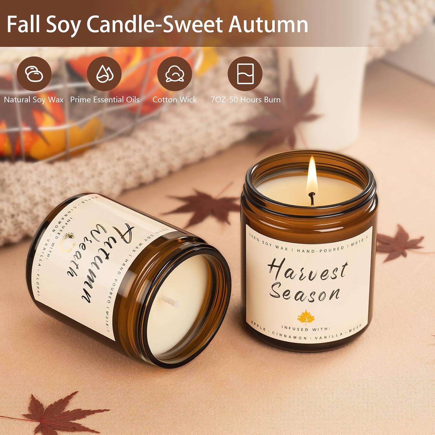 Auelife Scented Candles, 6 Pack Winter Candle Set, 42 oz Holiday Soy Candles, Candle Gifts Set for Men and Women, Home Decor of Wreath/Apple/Latte/Harvest/Vanilla/Cinnamon