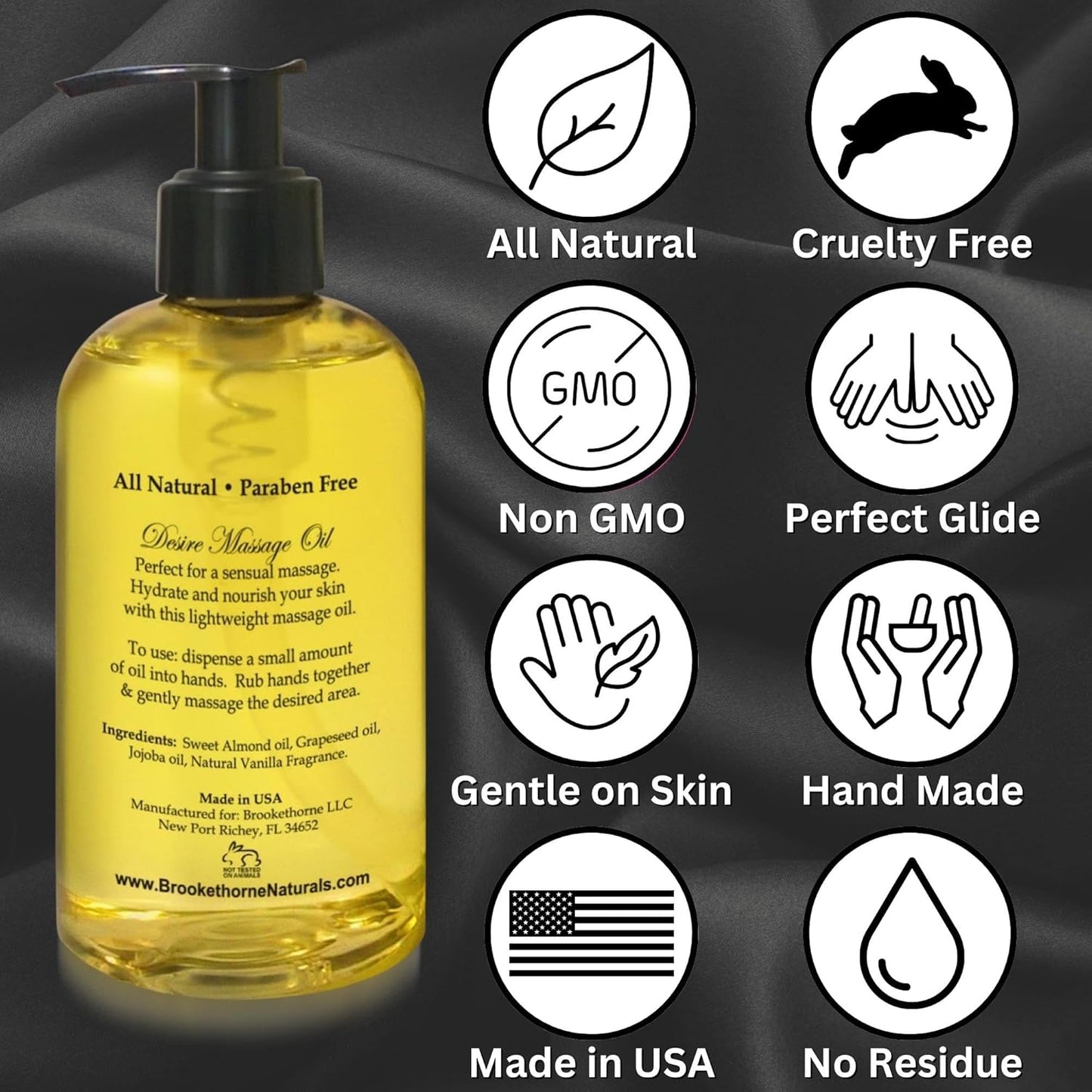 Desire Sensual Massage Oil for Date Night | Perfect for Couples | Hydrating Vanilla Body Oil | All Natural with Sweet Almond, Grapeseed & Jojoba for Smooth Glide 8oz
