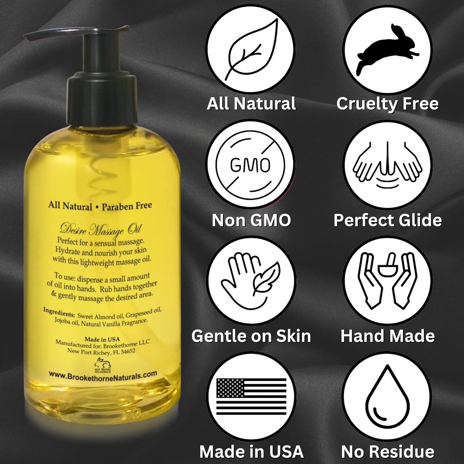 Desire Sensual Massage Oil for Date Night | Perfect for Couples | Hydrating Vanilla Body Oil | All Natural with Sweet Almond, Grapeseed & Jojoba for Smooth Glide 8oz