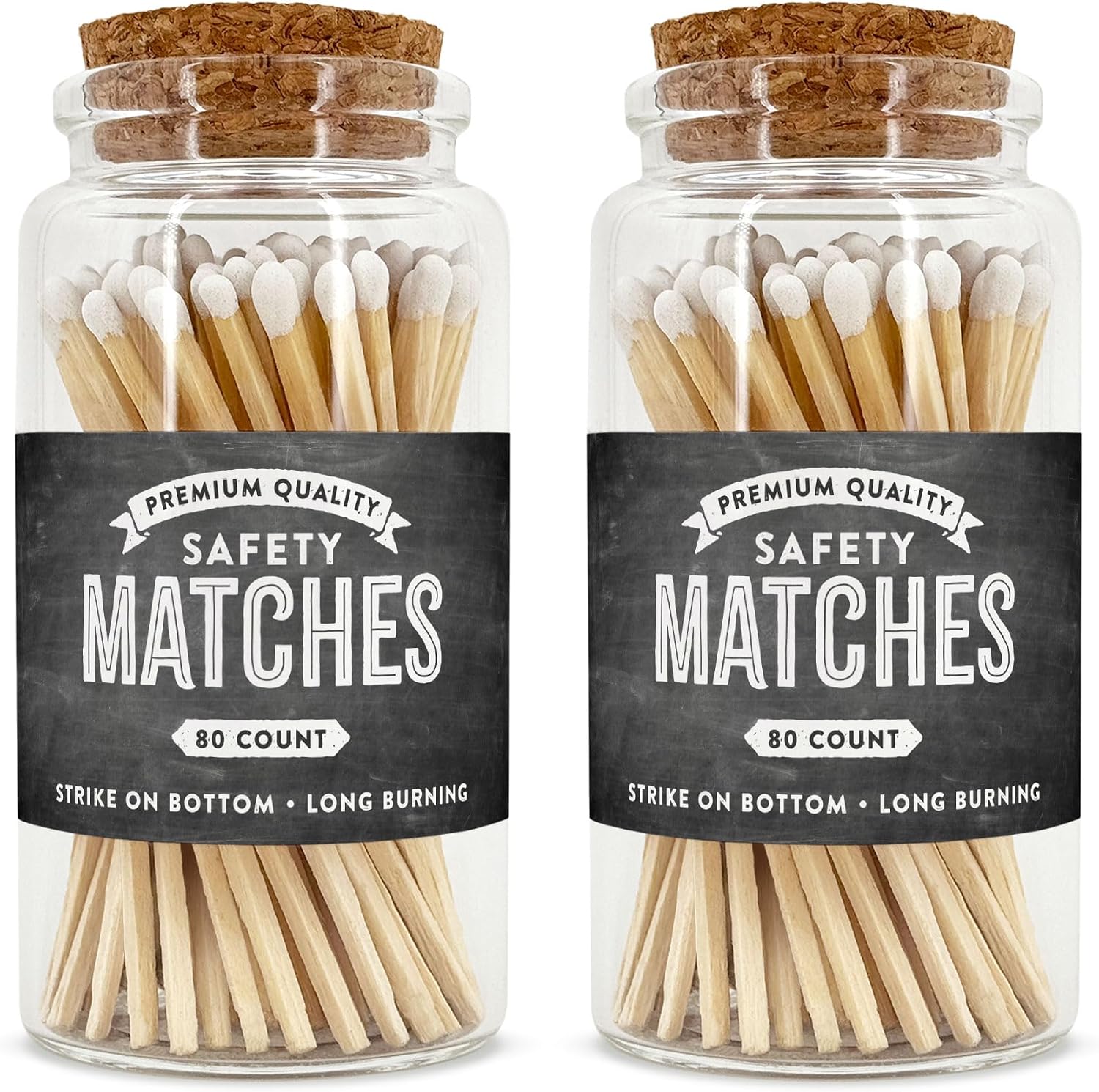 Chalkboard Wooden Matches in a Jar with Striker | Decorative Matches for Candles | Long Matches for Candles in Apothecary Glass Jar | Approx. 80 Safety Matches for Home Decor & Bathroom
