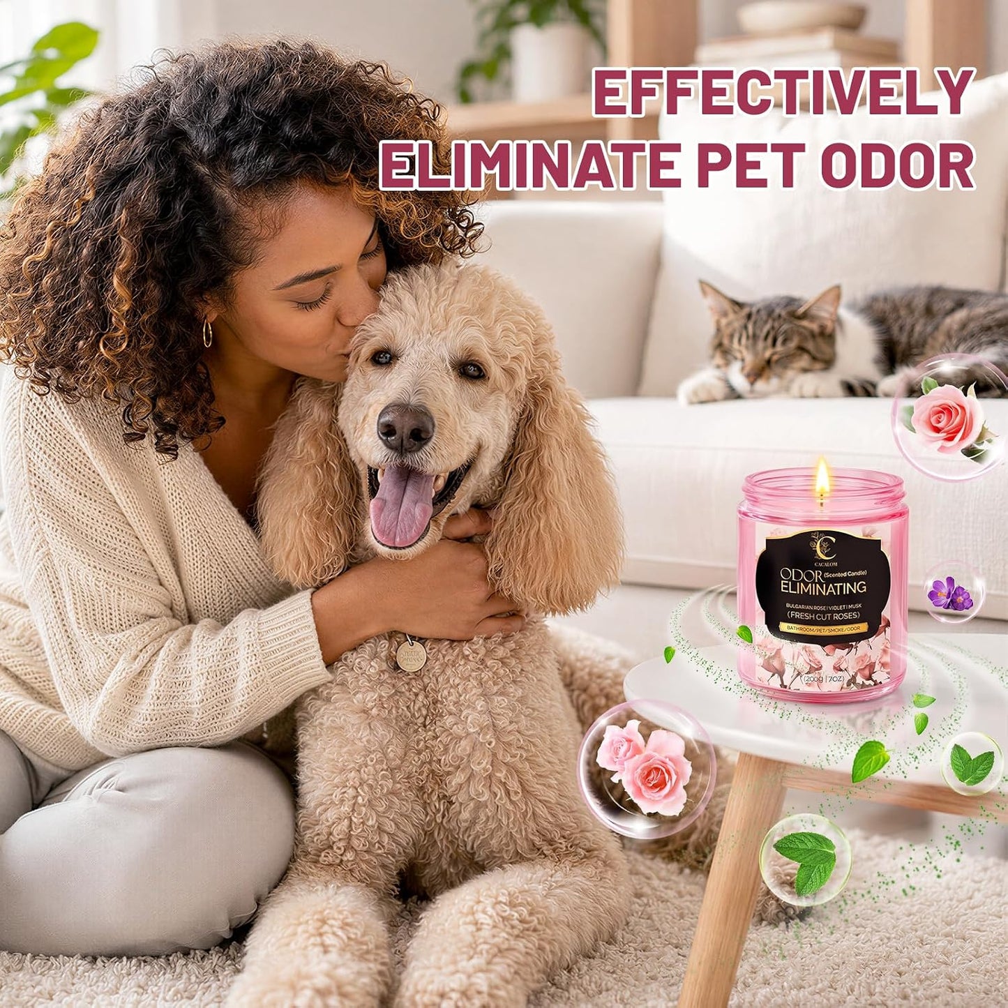 Rose Odor Eliminating Candles, Pet Scented Candles for Home, Single Wick Soy Candle Gifts for Women, Men, Ideal for Creating Relaxing Atmosphere, Over 50 Hours of Burn Time