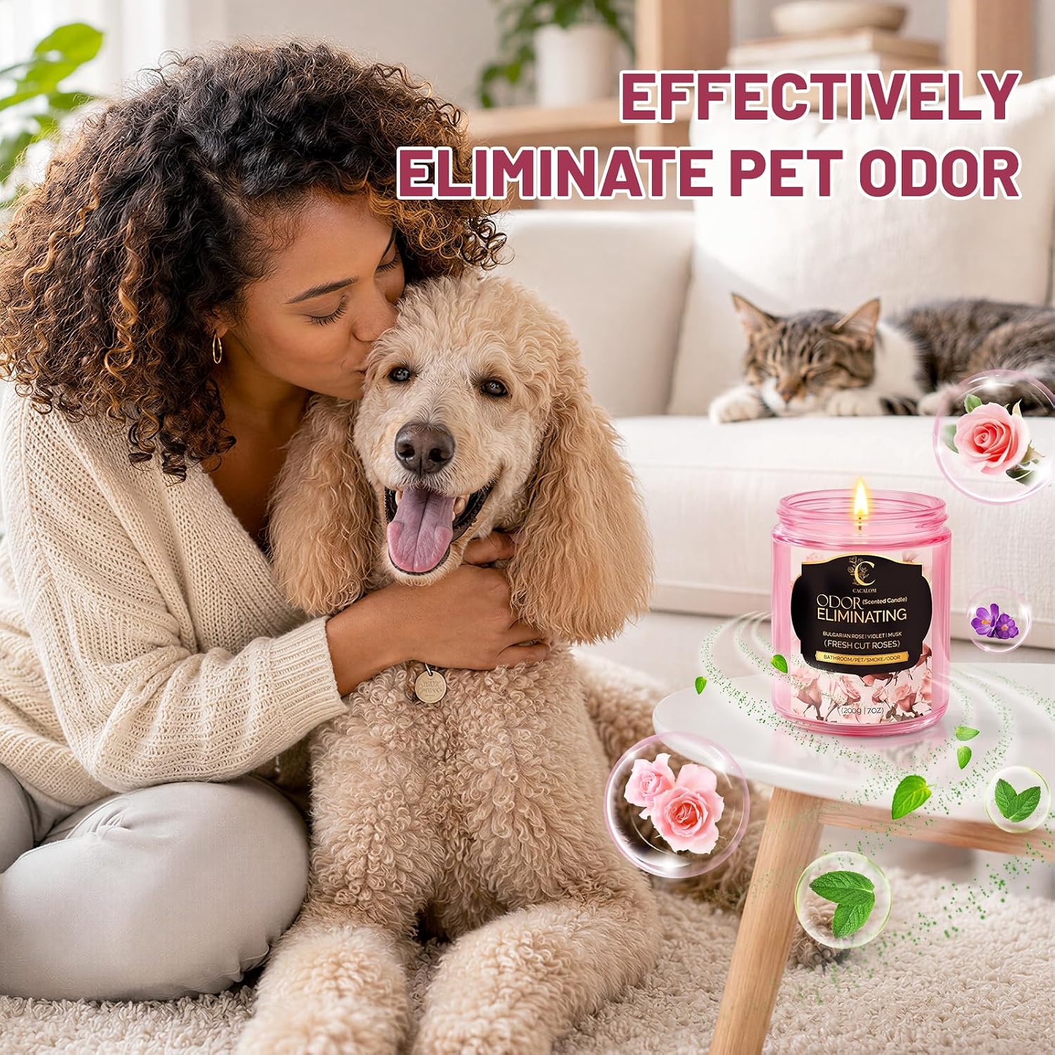 Rose Odor Eliminating Candles, Pet Scented Candles for Home, Single Wick Soy Candle Gifts for Women, Men, Ideal for Creating Relaxing Atmosphere, Over 50 Hours of Burn Time