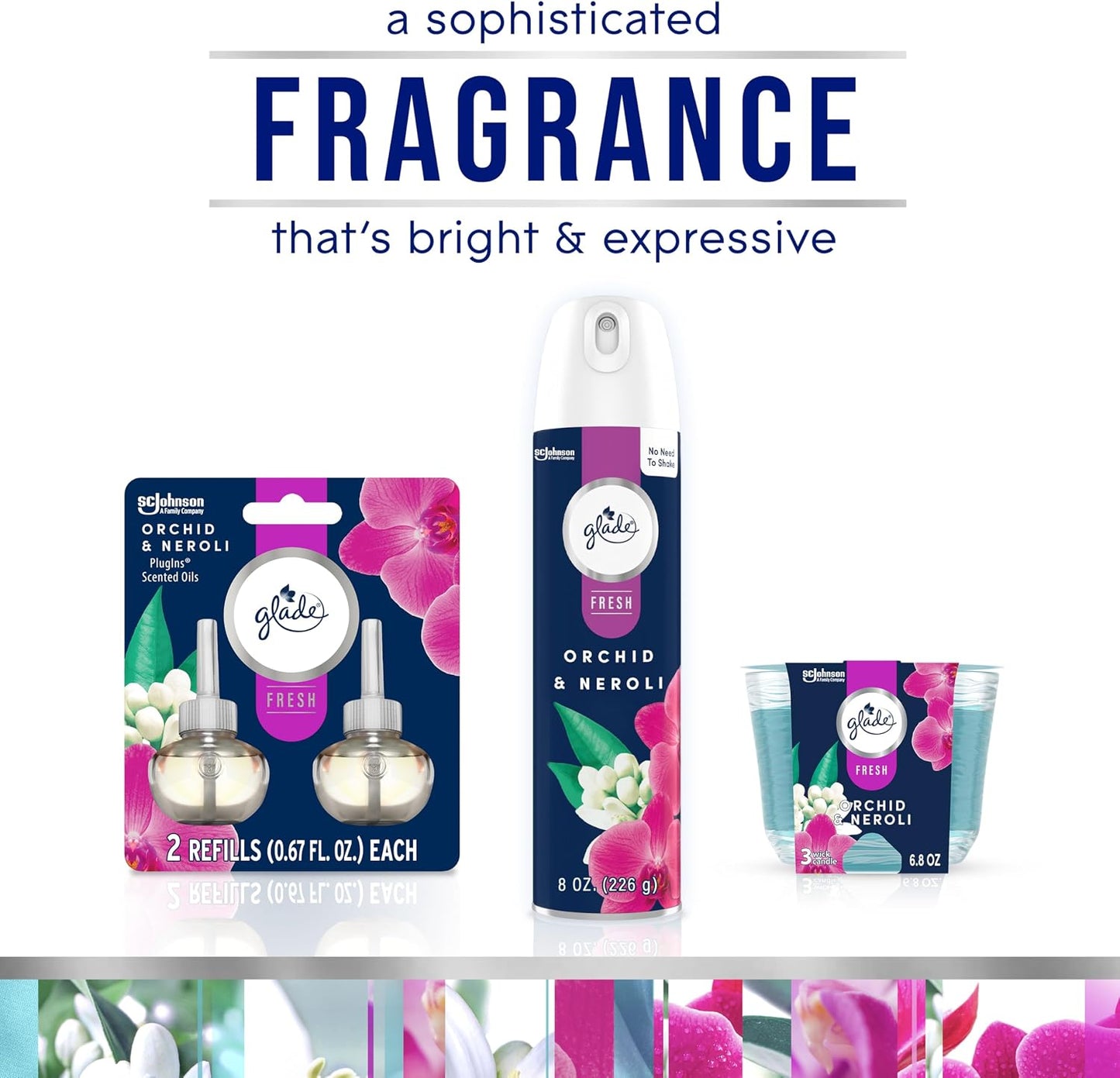 Glade Automatic Spray Refill, Air Freshener for Home and Bathroom, Orchid & Neroli, Fresh Collection, 6.2 Oz, 2 Count