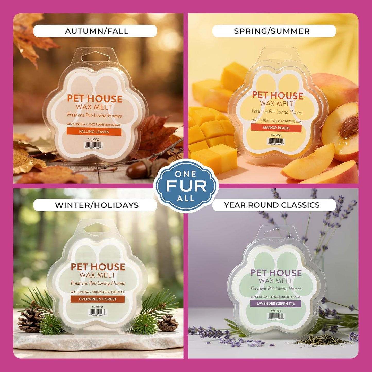 Pet House Wildflowers Scented Wax Melts - Long-Lasting Plant Based/Summer Soy Wax Melts for Pet Odor Pack of 2