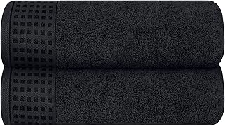 GLAMBURG 100% Cotton 2 Pack Oversized Bath Towel Set 28x55 Inches, Ultra Soft Highly Absorbant Compact Quickdry & Lightweight Large Bath Towels, Ideal for Gym Travel Camp Pool - Black