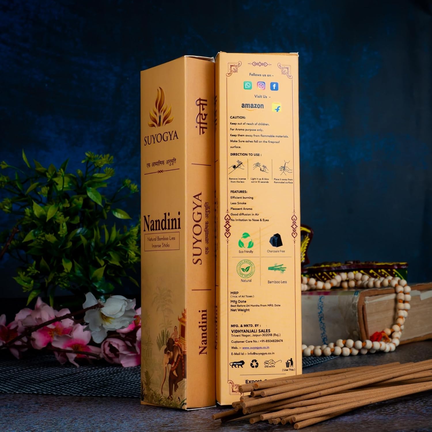 Nandini Premium 9-Inch Bambooless Incense Sticks - Hawan Samagri, 60 Minutes Long-Lasting Fragrance for Pooja, Meditation, Festivals & Relaxation - Pack of 1