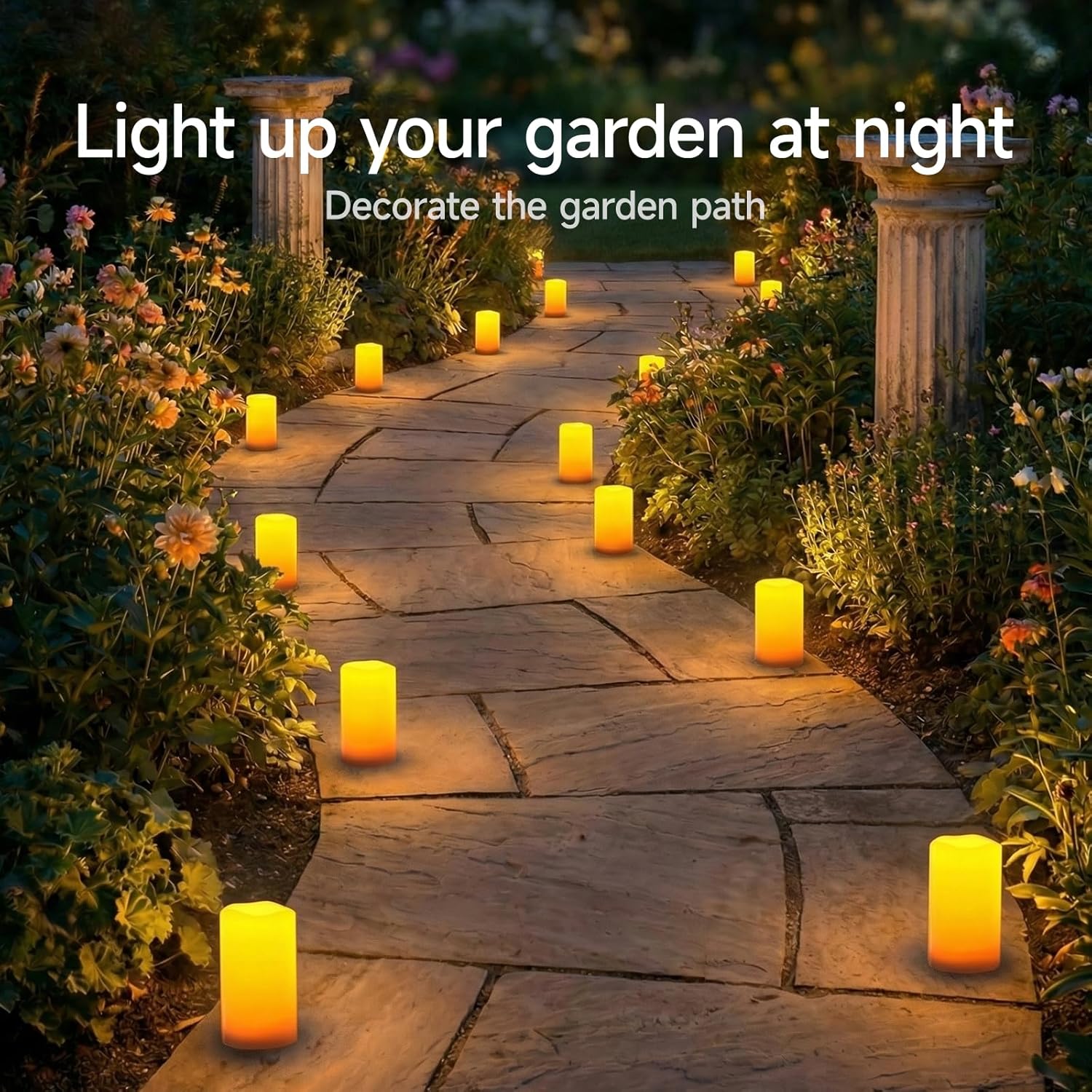 Homemory 4"x6" Large Solar Candles Outdoor Waterproof, Dusk to Dawn, Solar Powered Flameless Candles for Outdoor, Lanterns, Set of 2
