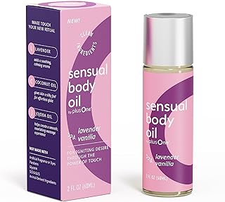 plusOne Sensual Body Oil – Lavender Vanilla Massage & Intimate Oil – Plant-Based Blend with Coconut, Jojoba & Sweet Almond Oil – Vegan & Cruelty-Free – 2 fl oz