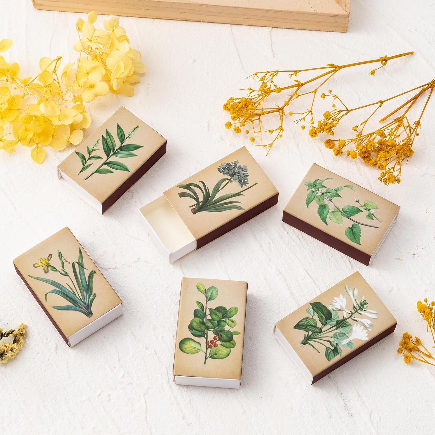 BUoonyer Plant Blank Matches Boxes - 60PCS Match Storage Containers with Double-Sided Striker, Plants Fireplace Matchbook Bulk Holder Decorative for Guests Gift Party Favor (No Matches Included)
