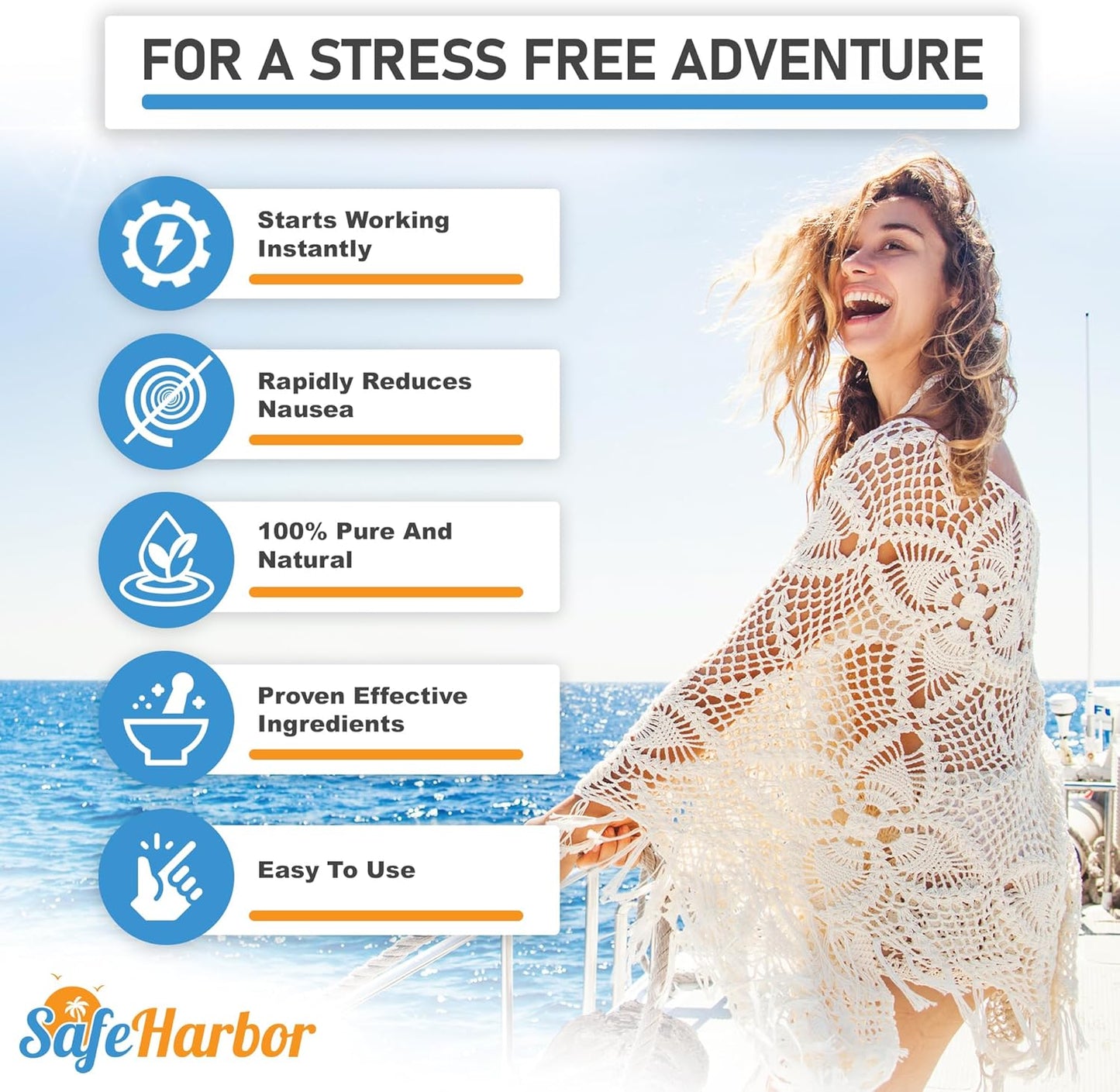 SafeHarbor Motion Sickness Relief Roll-On | Anti Nausea Essential Oil for Sea Sickness, Dizzy & Carsick Relief in Children and Adults, Your Cruise Ship Essential | 100% Natural, Drug Free (10 ml)
