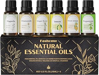 Fashome Essential Oil Blends Set for Diffuser - Energizing Citrus & Fresh Scent - Plant-Based Aromatherapy Oils for Home & DIY 6-Pack x 10ml (Peppermint, Lemon, Ginger,Orange, Magnolia, Chamomile)