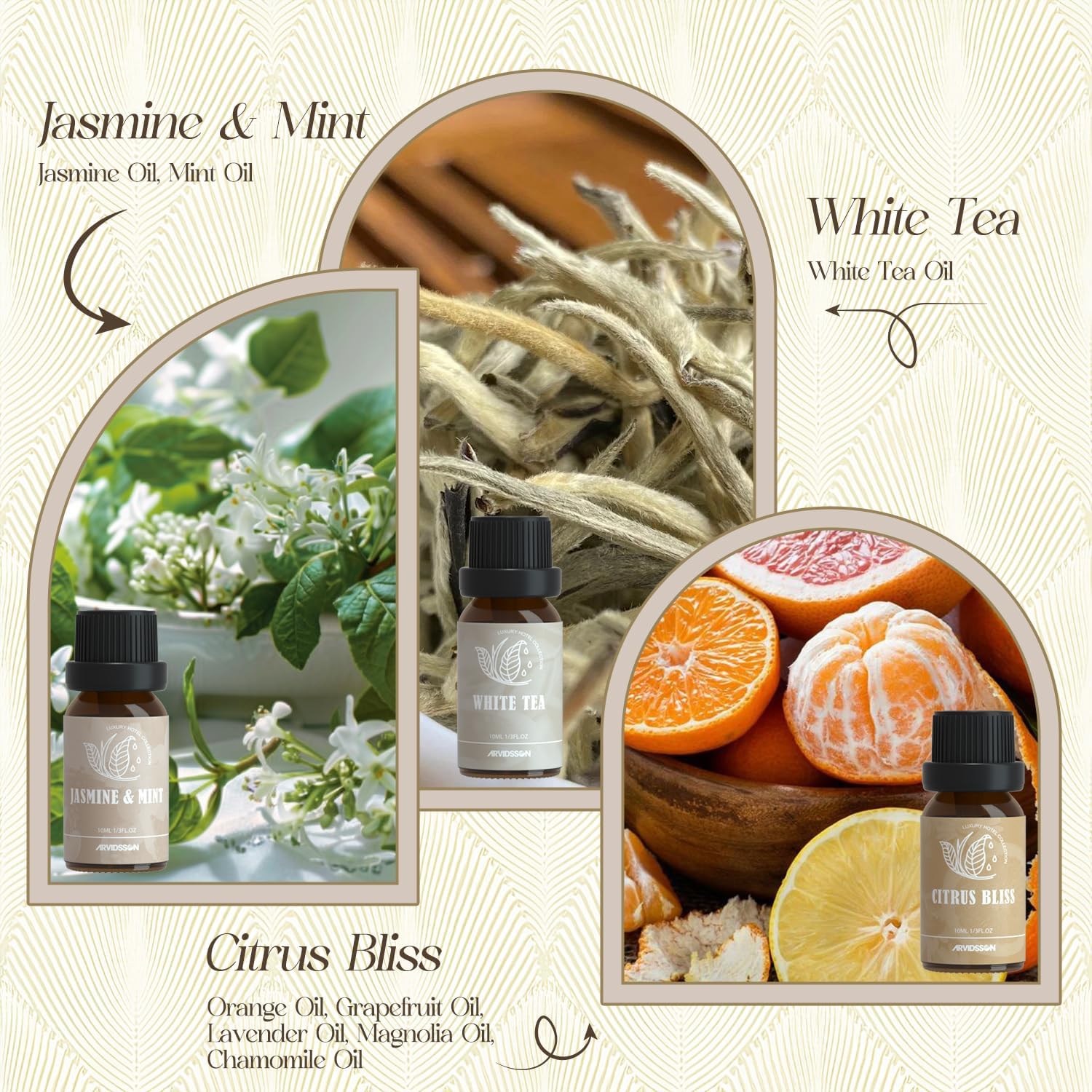 ARVIDSSON Hotel Diffuser Oils Gift Set - Hotel Essential Oils for Diffusers and Crafting - Inspired by the 5 Star Hotels Scent, Premium Fragrance Oil Blend Set, 6 x 10 mL, 0.34 fl oz
