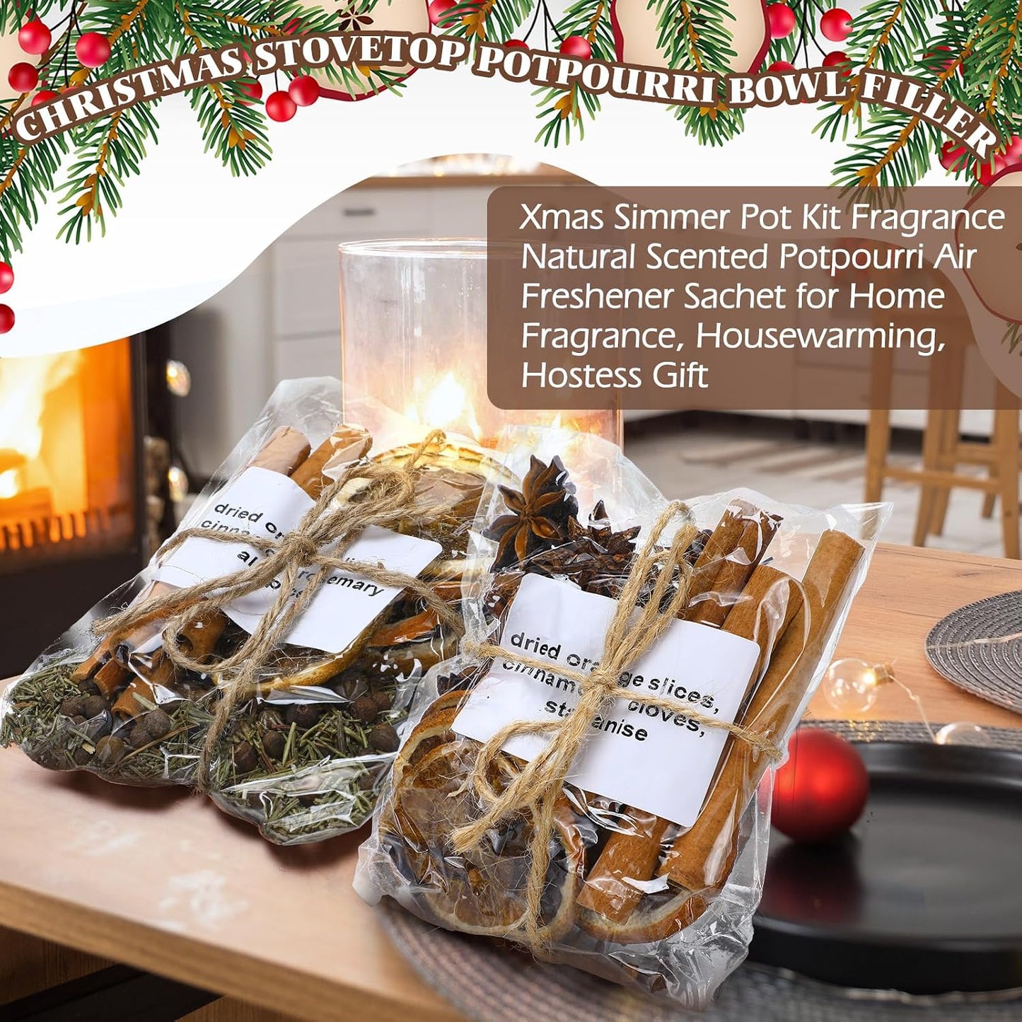 Siifert 8 Pcs Christmas Stovetop Potpourri Xmas Simmer Pot Kit Dried Orange Apple Piece Potpourri Bag Simmer Pot Room Air Freshener Sachet Botanical Bowl Filler Gift Xmas Holiday Decor (Classic)
