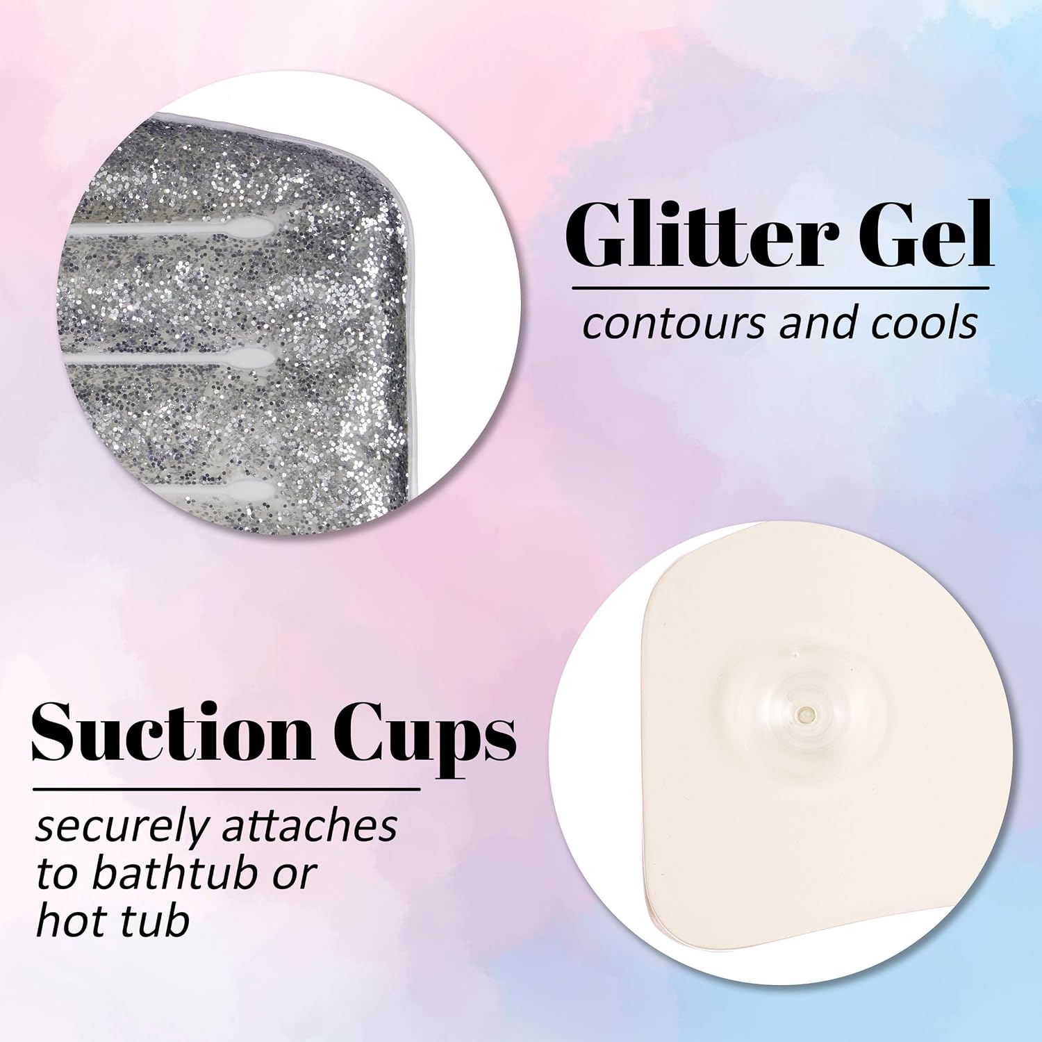 Glitter Gel Cooling Spa Pillow -Bathtub & Hot Tub Relaxation Cushion | Neck & Head Support Bath Pillow. Luxury Spa Accessory Gift for Women - Ultimate Comfort & Relaxation