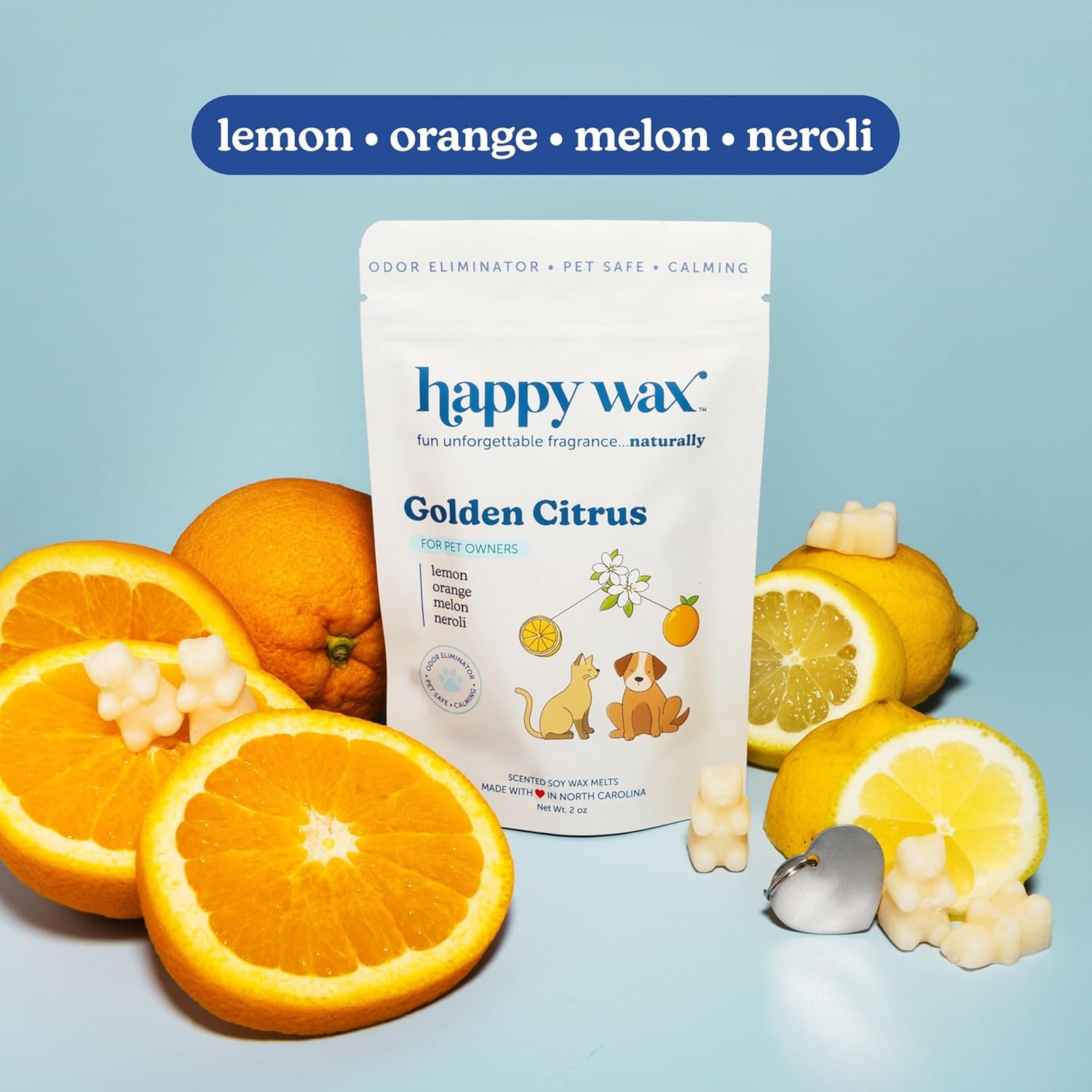 Happy Wax Pet Scents Collection: Pet Safe, Odor Eliminating, Non-Toxic Scented Soy Wax Melts – Total 6oz Variety Pack: Bamboo & White Tea, Golden Citrus, and Almond Blossom