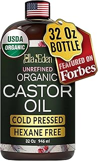 Ella & Eden Organic Castor Oil, Cold-Pressed Hexane-Free, 32 fl oz | USDA Certified, 100% Pure, Unrefined, For Hair Growth, Skin and Face