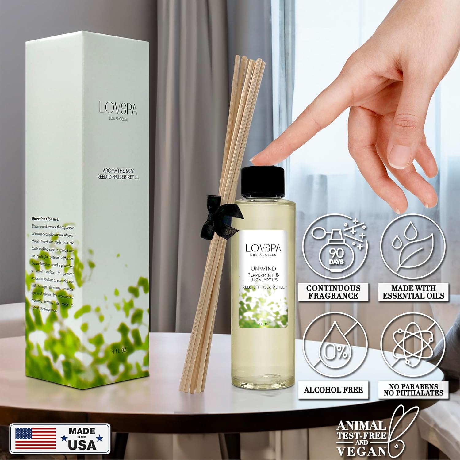 Unwind Eucalyptus & Mint Diffuser Oil - Luxury Essential Oils for Diffuser Refill & Air Freshener Room Spray - Long-Lasting & Natural Home Fragrance, Scented Oil for Diffusers, USA Made, 4oz