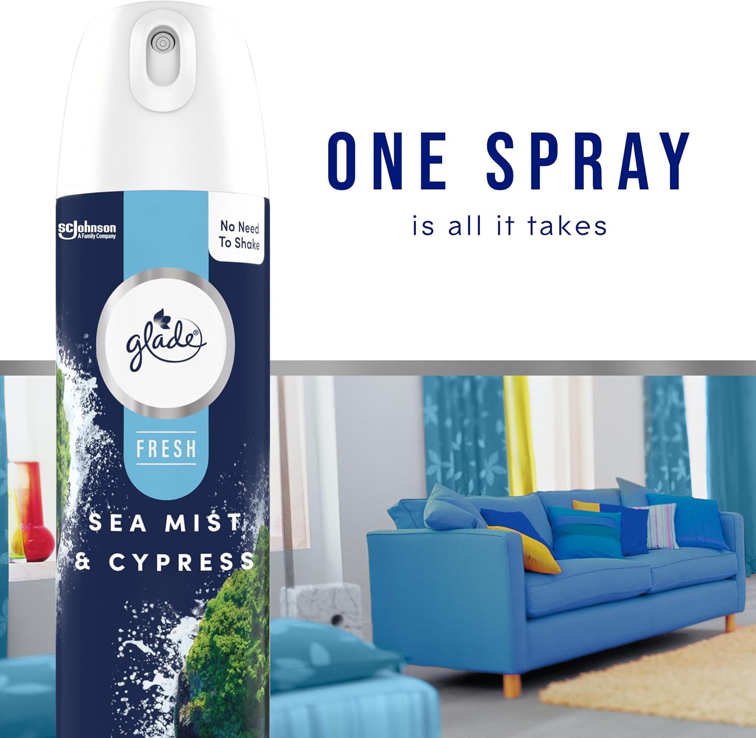 Glade Air Freshener Room Spray, Sea Mist & Cypress, Odor Fighting to Deliver Long Lasting Freshness, 8 Oz, 6 Count