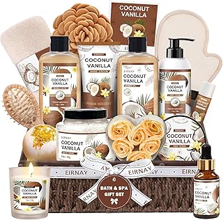 Gifts For Women - 16 PCS Birthday Gift Basket for Women Set of Coconut Vanilla Self Pampering Set, Includes Luxurious Home Spa Shower Gel Bubble Bath