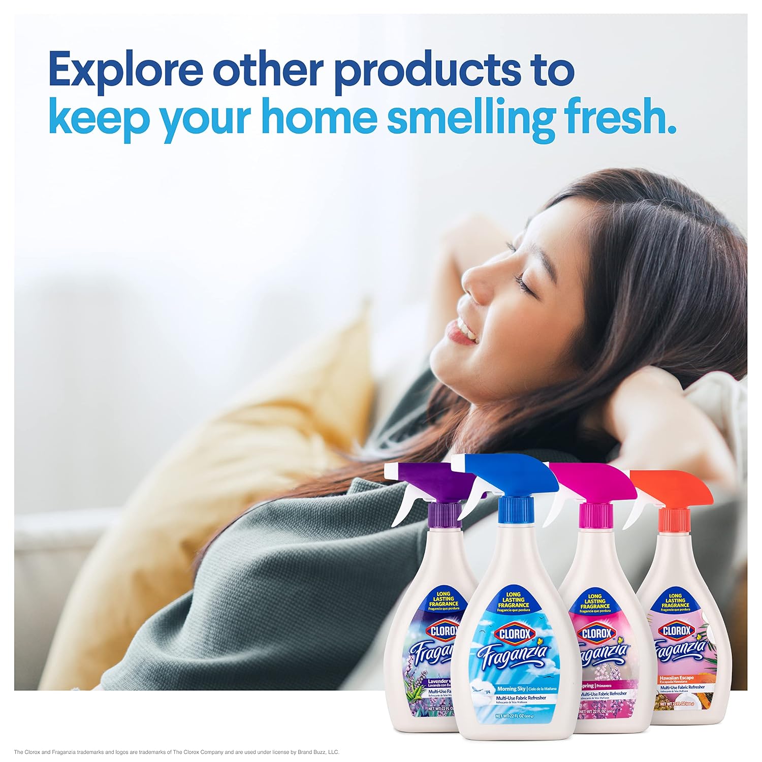 Clorox Fraganzia Refresher Spray, Morning Sky Scent - Multi-Use Fabric and Linen Freshener Spray, Odor Eliminator for Home, Couches, Curtains, and Upholstery, 22 Fl Oz