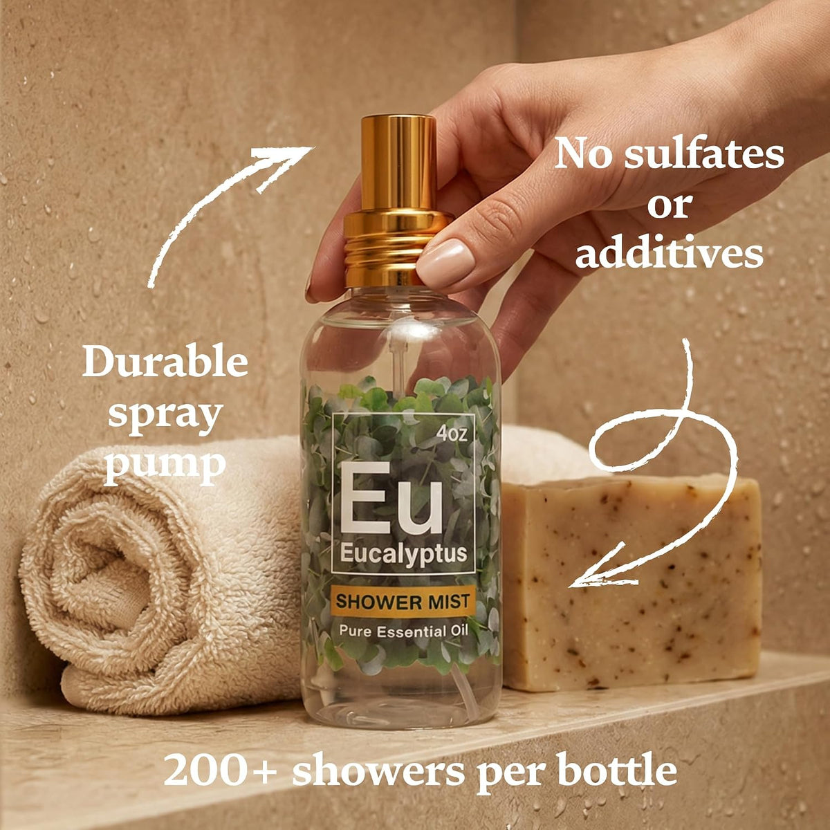 Eucalyptus Shower Spray - Spa-Grade Aromatherapy Shower Mist, 100% Pure Eucalyptus Spray - Essential Oil Steamer, Made in USA (4 oz)