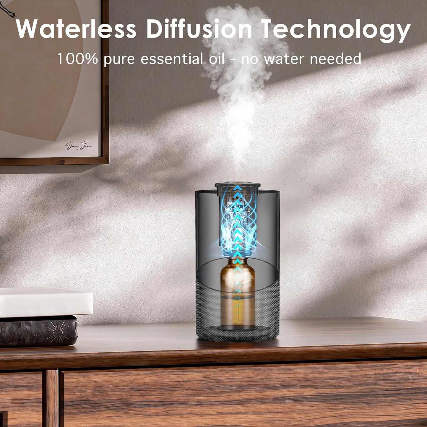 Waterless Essential Oil Diffuser for Home (Aluminum Alloy & Fabric) - Cordless Car Scent diffuser with 3 Timer & 3 Mist Levels - 2000mAh Battery Operated Scent Air Machine for Room Office Hotel,Silver