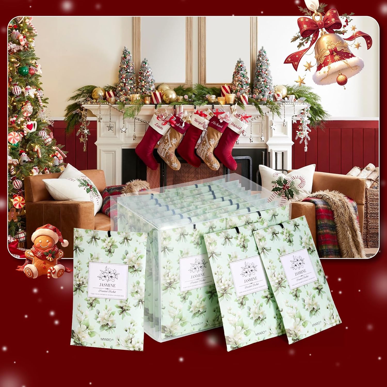MYARO 20 Pack Jasmine Scented Sachets - Fresh Drawer & Closet Air Freshener Bags, Odor Eliminator for Bathroom, Lingerie Drawers, Car & Travel