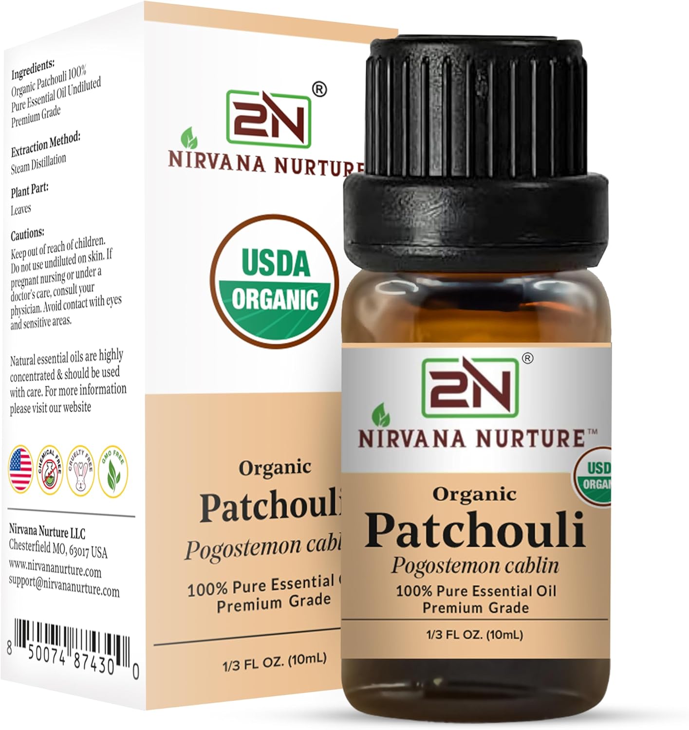Patchouli Essential Oil, USDA Certified Organic, 100% Pure Undiluted, Aromatherapy Oil for Diffuser, Hair & Skin Care