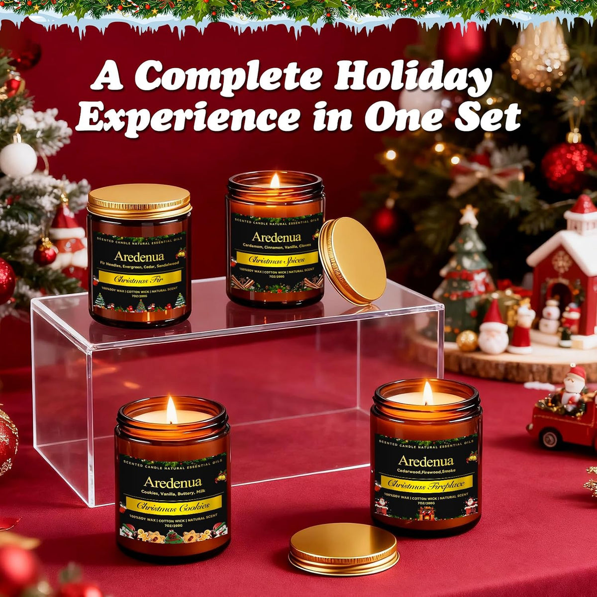 Christmas Candles Set, 4 Pack Holiday Candle for Home Scented, 28 oz