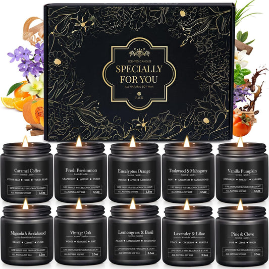 10 Pack Scented Candles for Men, Masculine Candle Gift Set with Woody & Fresh Scents, Soy Wax Aromatherapy Candles for Home