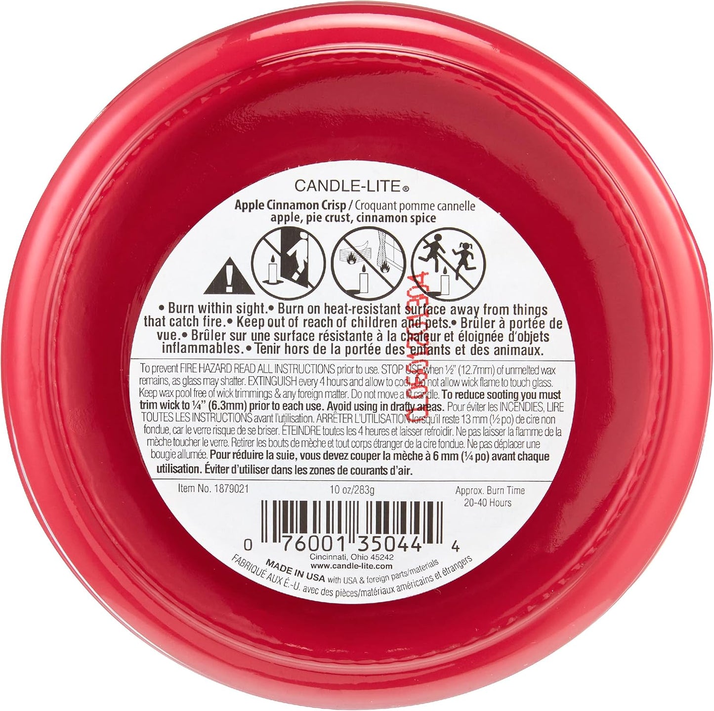 Candle-lite Scented Candles, Apple Cinnamon Crisp Fragrance, One 10 oz. Three Wick Aromatherapy Candle with 20-40 Hours of Burn Time, Red Color