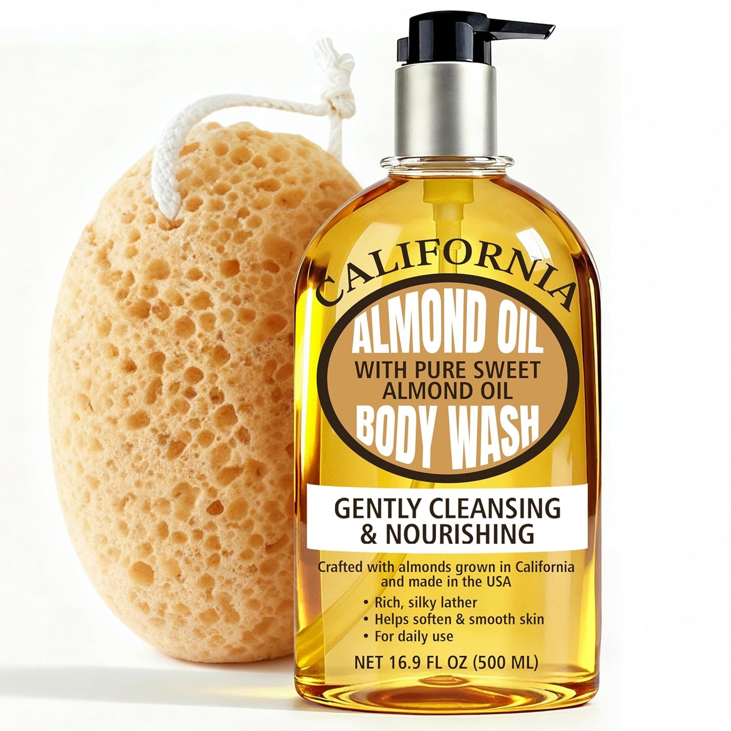 Shower Oil with Pure Sweet Almond Oil | Cleansing Oil Body Wash for Daily Use | Hydrating Body Wash for Dry and Sensitive Skin | Almond Soap for Softer Skin for Your Whole Family | 16.9 Fl Oz