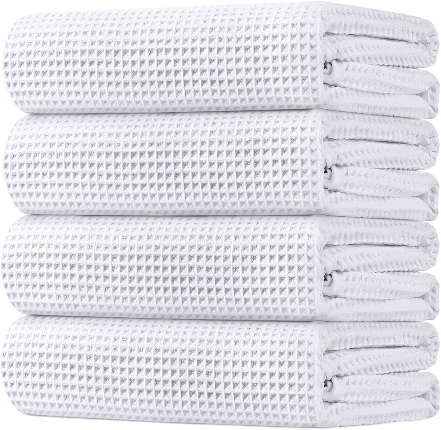HOMEXCEL Waffle Bath Towels Set 4 Pack, Premium Microfiber Bathroom Towels, Ultra Soft, Lightweight, Highly Absorbent and Quick Dry Towel for Bathroom, Gym, Shower, Hotel, and Spa, 30 x 60 Inch, White