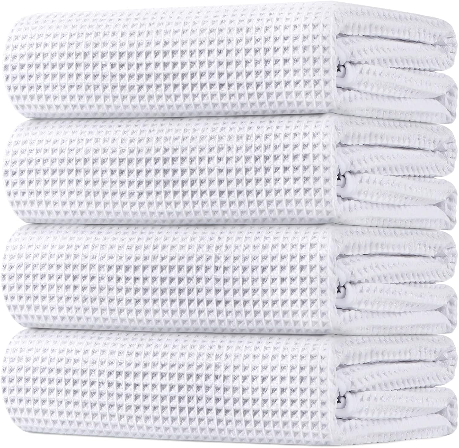 HOMEXCEL Waffle Bath Towels Set 4 Pack, Premium Microfiber Bathroom Towels, Ultra Soft, Lightweight, Highly Absorbent and Quick Dry Towel for Bathroom, Gym, Shower, Hotel, and Spa, 30 x 60 Inch, White