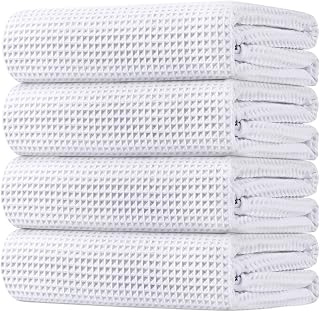 HOMEXCEL Waffle Bath Towels Set 4 Pack, Premium Microfiber Bathroom Towels, Ultra Soft, Lightweight, Highly Absorbent and Quick Dry Towel for Bathroom, Gym, Shower, Hotel, and Spa, 30 x 60 Inch, White