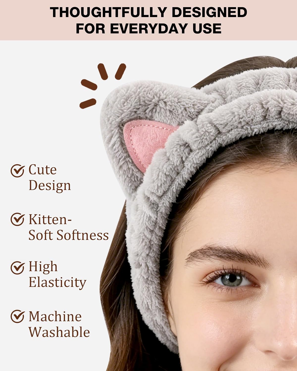 YOOVR 3pcs Spa Headband, Stocking Stuffers for Teen Girls, Skincare Face Wash Makeup Headband with Cat Ears, Cute Stuff Small Gifts for Women Cat Lovers Mom, Hair Accessories, Gift Basket Stuffers