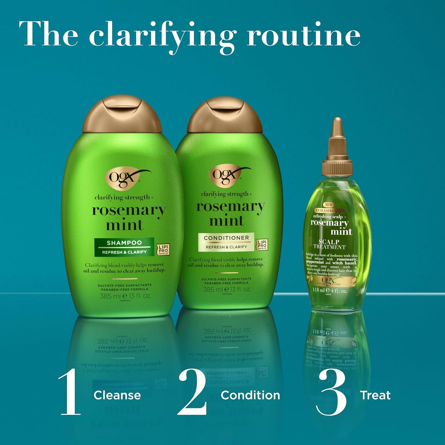 OGX Extra Strength Refreshing Scalp + Rosemary Oil Mint Dry Scalp Treatment, Peppermint & Witch Hazel Scalp Detox, Clarifying Leave-In to Help Remove Buildup and Refresh, Shiny Hair Finish, 4 fl oz