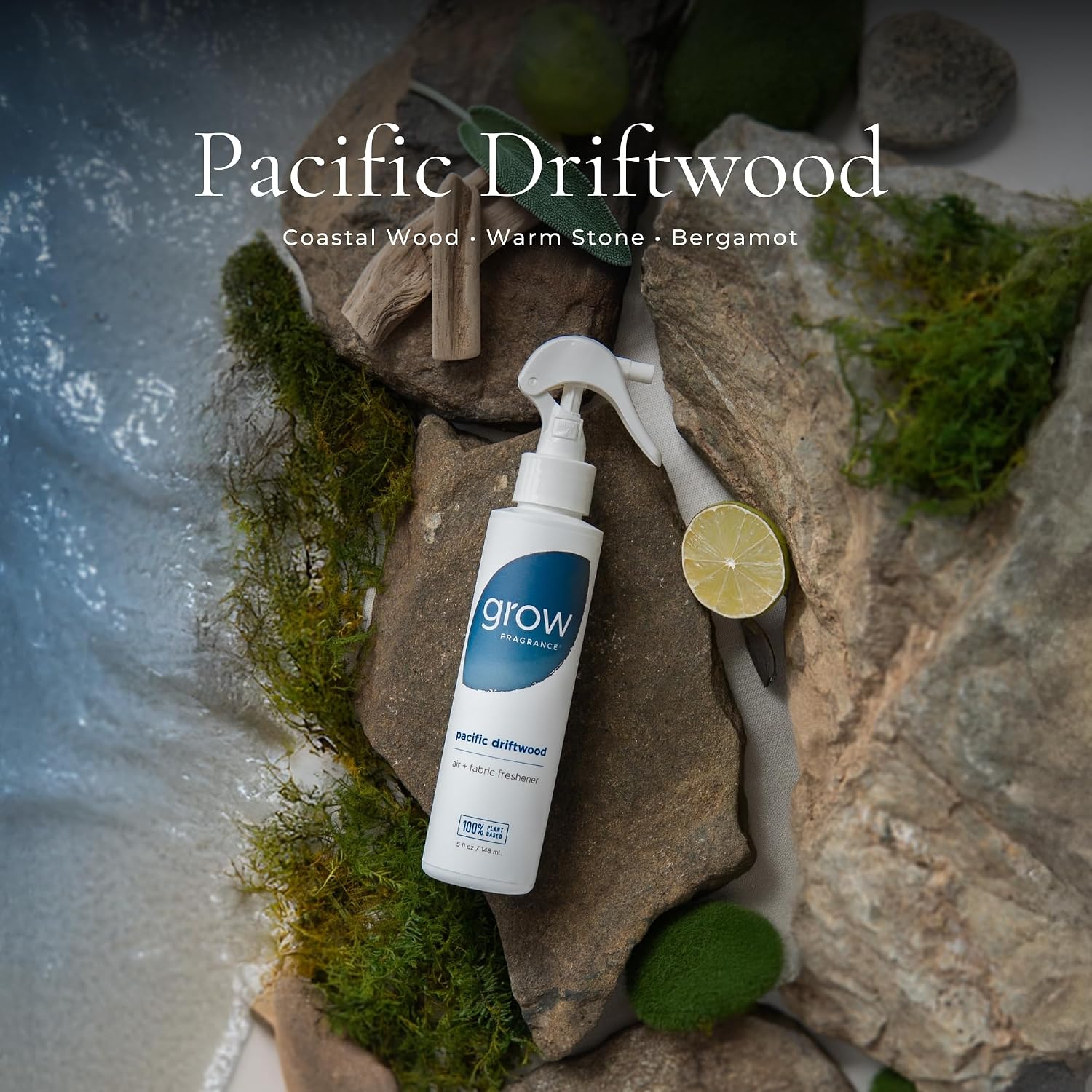 Grow Fragrance Certified Non Toxic, 100% Plant Based Fabric and Room Air Freshener Spray. Made with All Natural Essential Oils (Woodland Sage & Pacific Driftwood 2 pack) 2 x 5oz