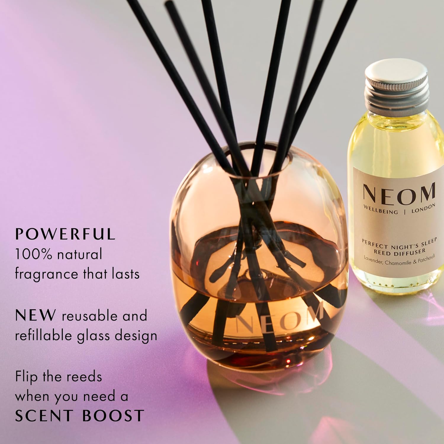 NEOM Perfect Night's Sleep Reed Diffuser Refill, 100ml I Lavender, Chamomile and Patchouli I 100% Natural Fragrances I Lasts 12 Weeks