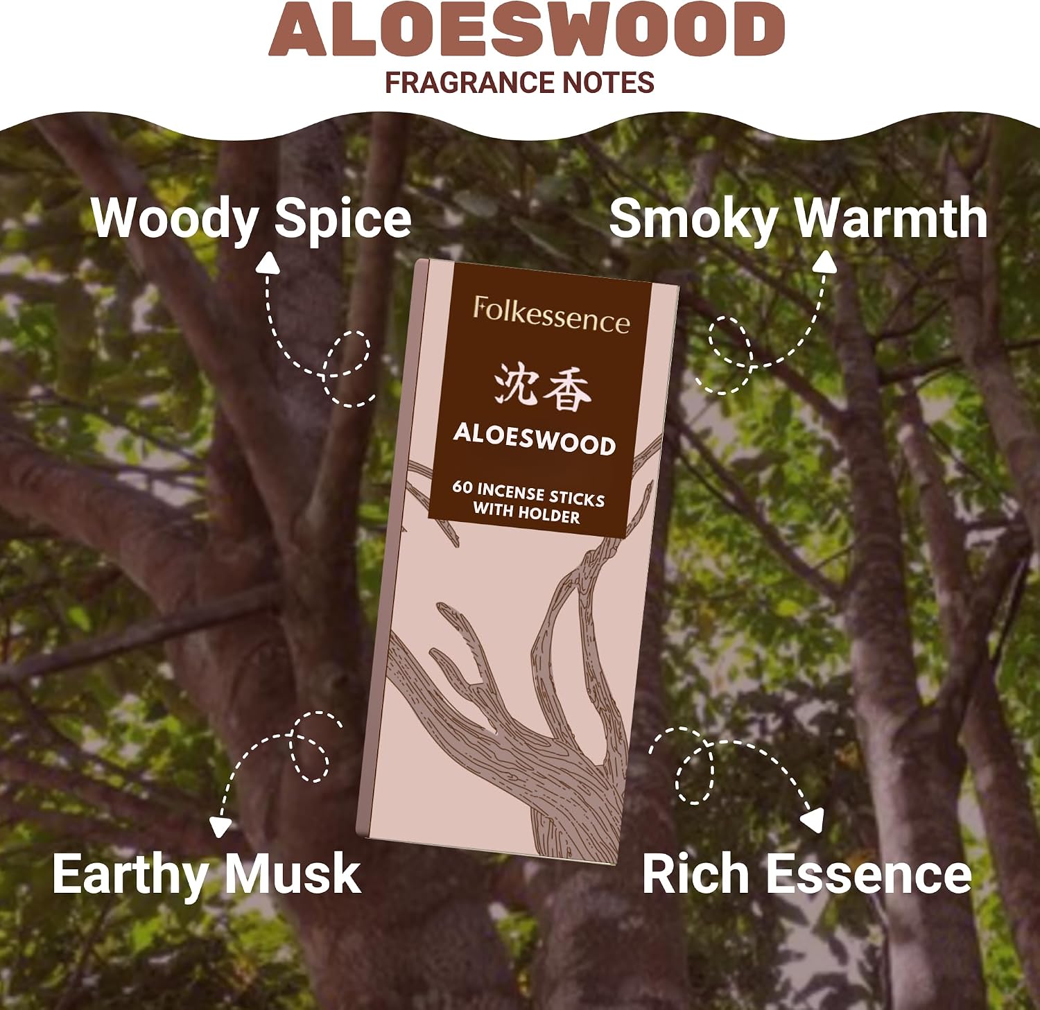 Folkulture Japanese Incense Sticks| Pack of 60 Premium Aloeswood Incense | No Charcoal, No Black Smoke |Woody Aroma for Meditation, & Relaxation| Organic, Non-Toxic Incense | Aromatherapy