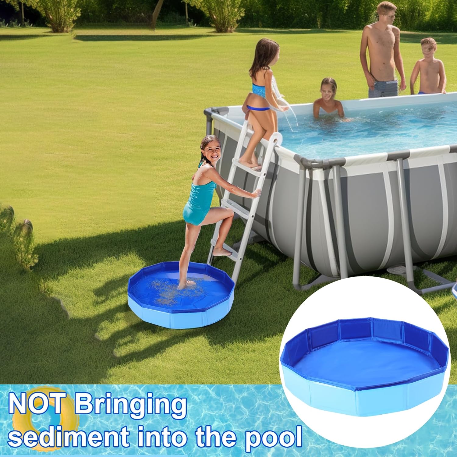 Mity rain Pool Foot Bath - Inflatable-Free and Foldable, Foot Soaking Bath Basin Portable for Pool Entry, Swimming Pools above Ground Essentials Swimming Pool Clean Feet Accessories, Blue