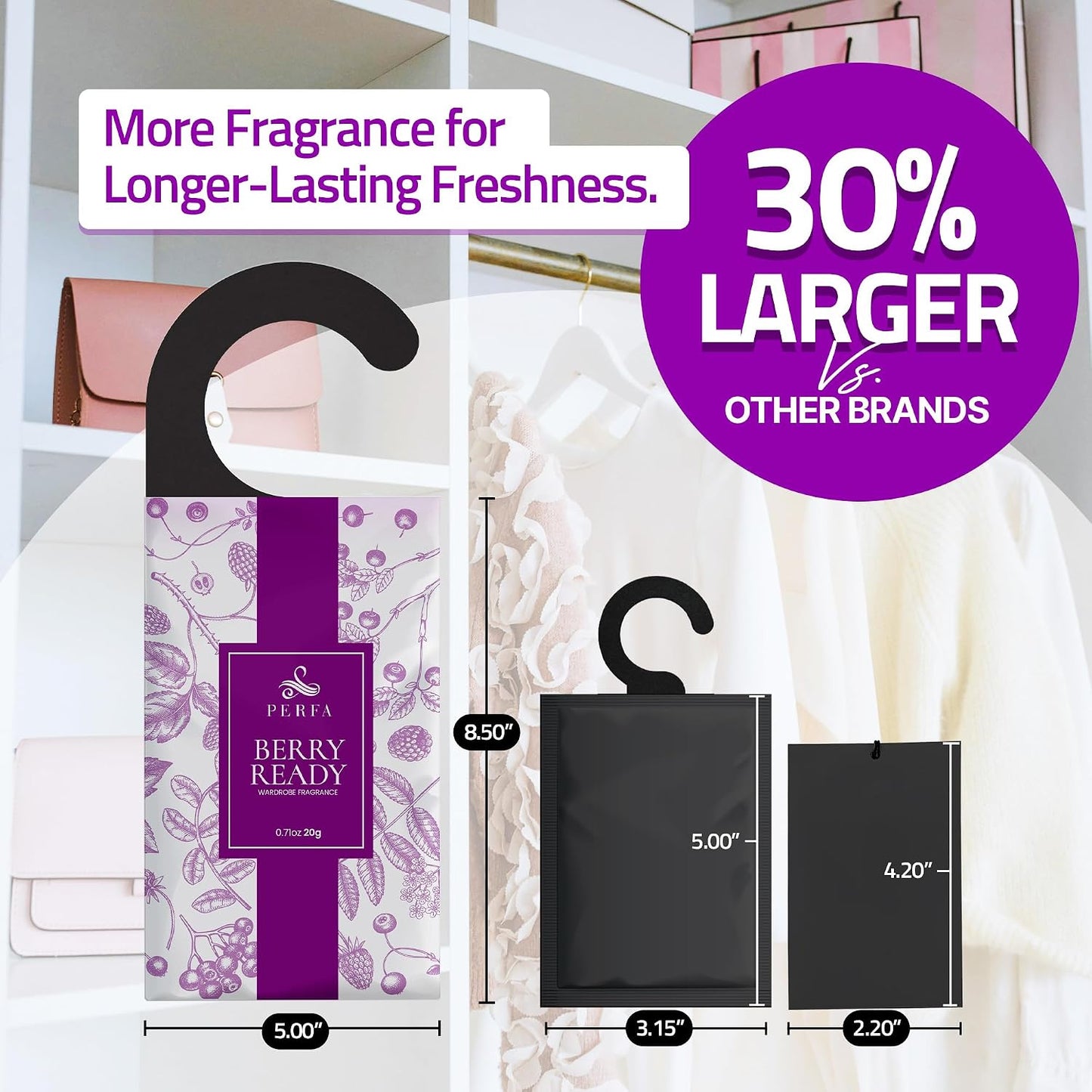 Closet Deodorizer for Women (12-Pack) | Berry Closet Freshener | Small Space Air Freshener For Wardrobe, Closets, Drawers, Small Spaces | Long-Lasting Drawer Sachets | Scented Air Freshener | By Perfa