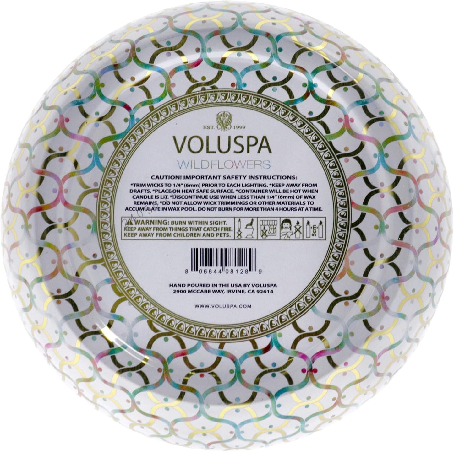 Voluspa Wildflowers, 3 Wick Tin Candle, 12 oz, 40 Hour Burn Time, All Natural Wicks and Coconut Wax for Clean Burning, Vegan, Poured in the USA