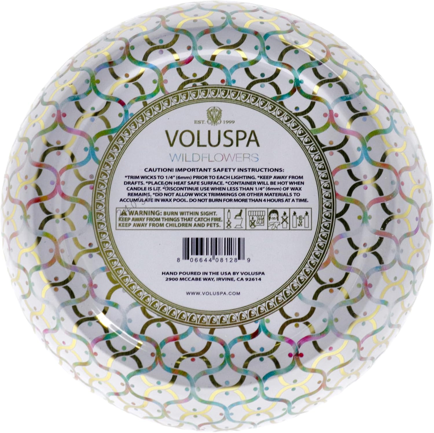 Voluspa Wildflowers, 3 Wick Tin Candle, 12 oz, 40 Hour Burn Time, All Natural Wicks and Coconut Wax for Clean Burning, Vegan, Poured in the USA